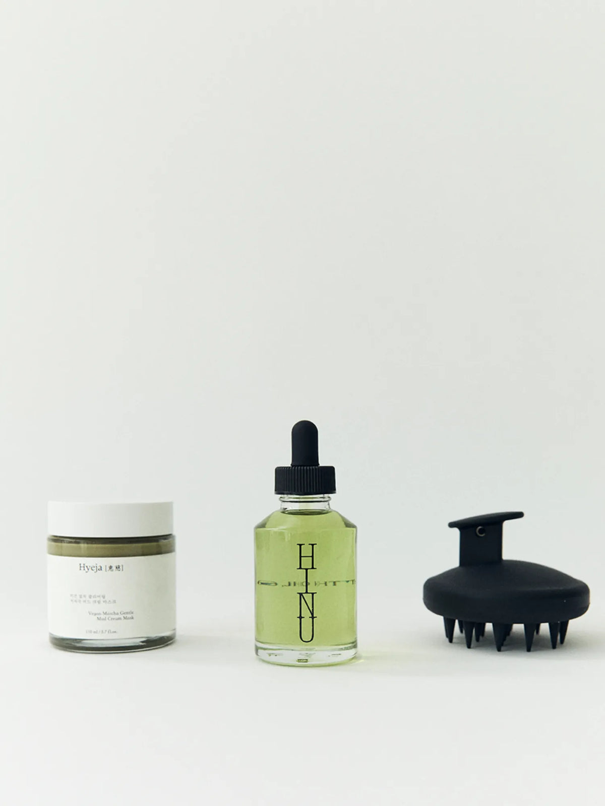 HINU Cleanse Kit with Matcha Mask, Hair Growth Oil and black Scalp Massager